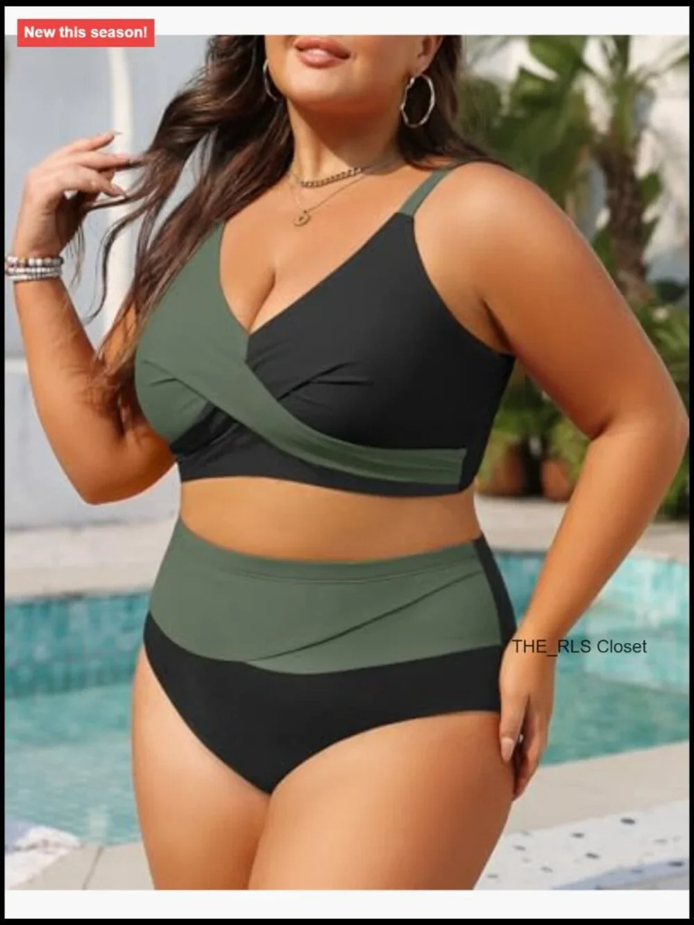 Plus Size High Waisted Bikini Set Tummy Control Push Up Two Piece Bathing Suit